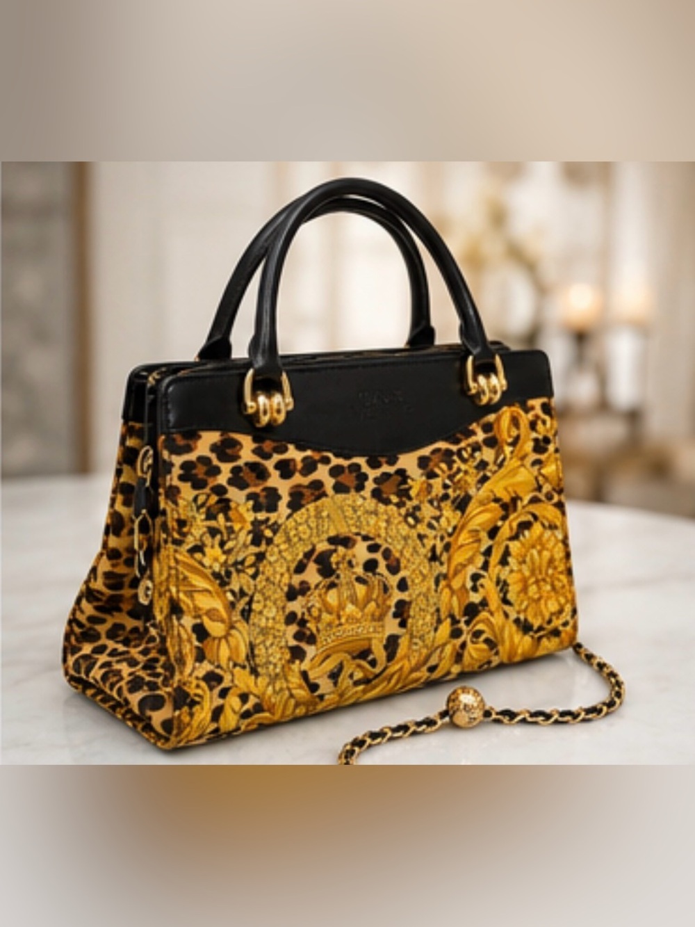 Gianni Versace Vintage Baroque Leopard Top Handle Satchel Shoulder Bag - Picture 2 of 11